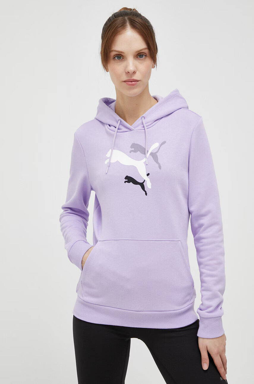 Puma Спортен суичър в лилаво с качулка с принт - Pepit.bg