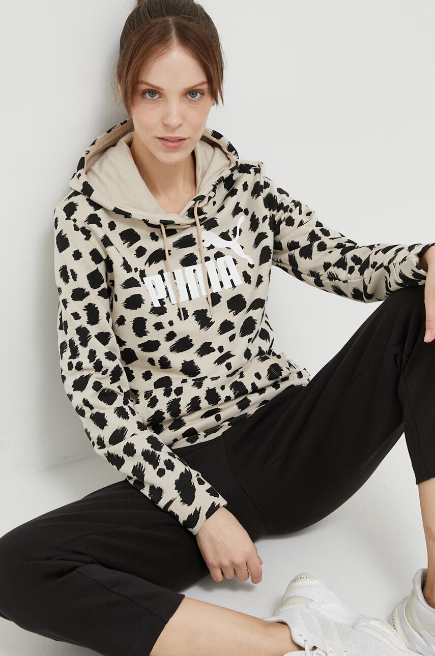 Puma Спортен суичър в бежово с качулка с десен - Pepit.bg
