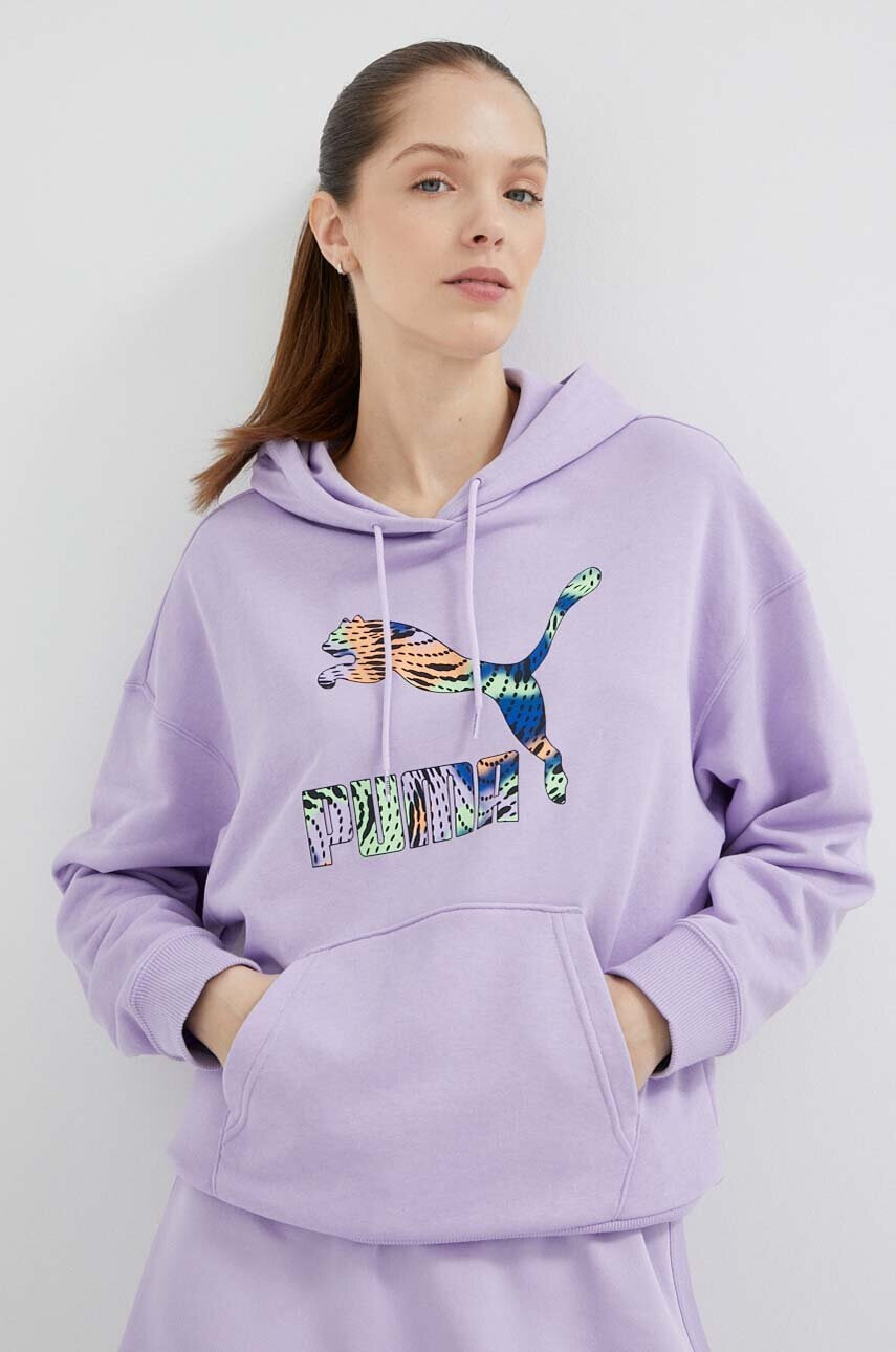 Puma Суичър в лилаво с качулка с принт - Pepit.bg