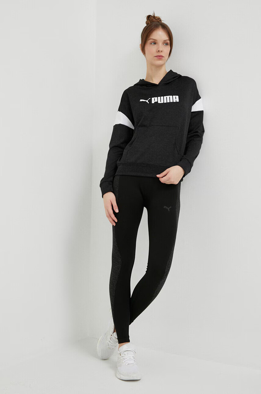 Puma Суичър за трениране Fit Tech в черно с качулка с десен - Pepit.bg
