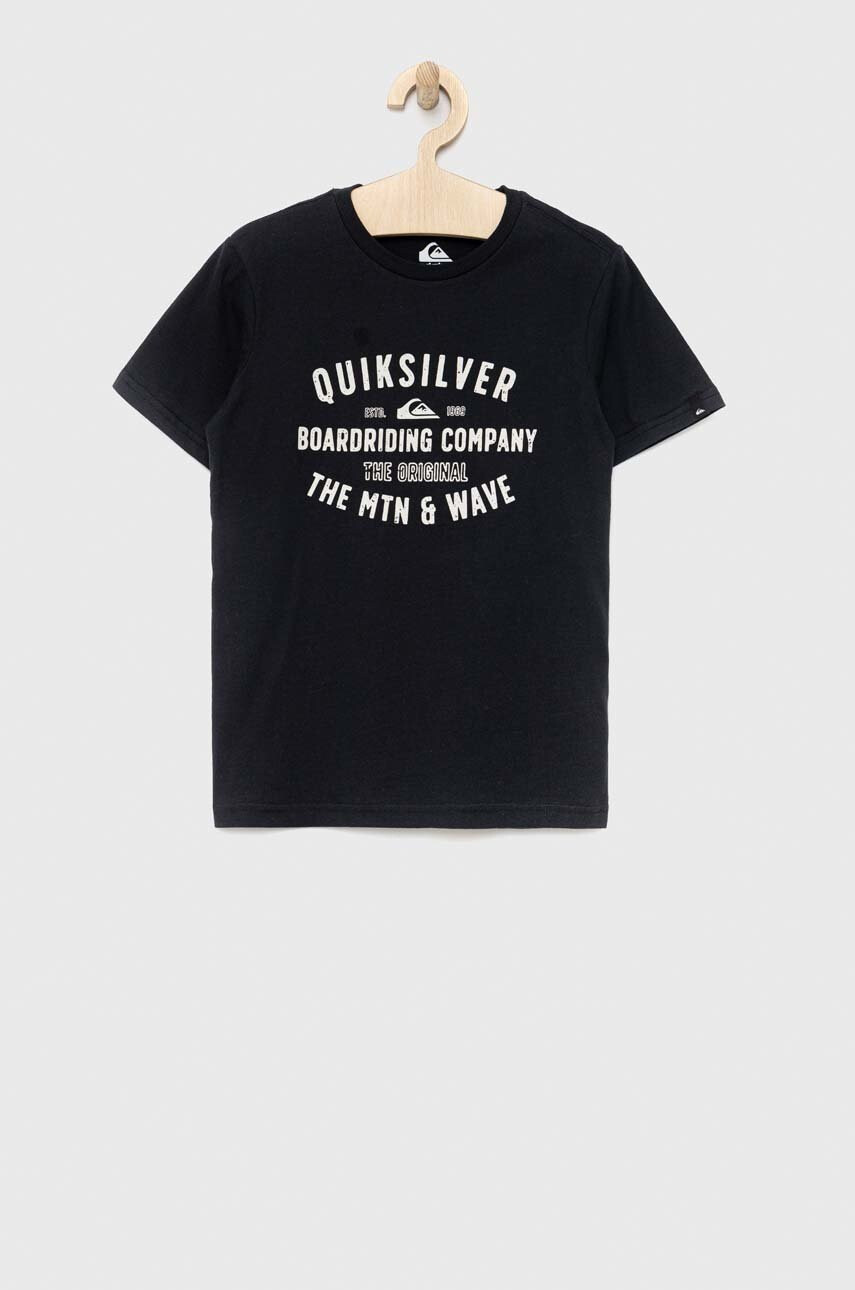 Quiksilver Детска памучна тениска в черно с принт - Pepit.bg