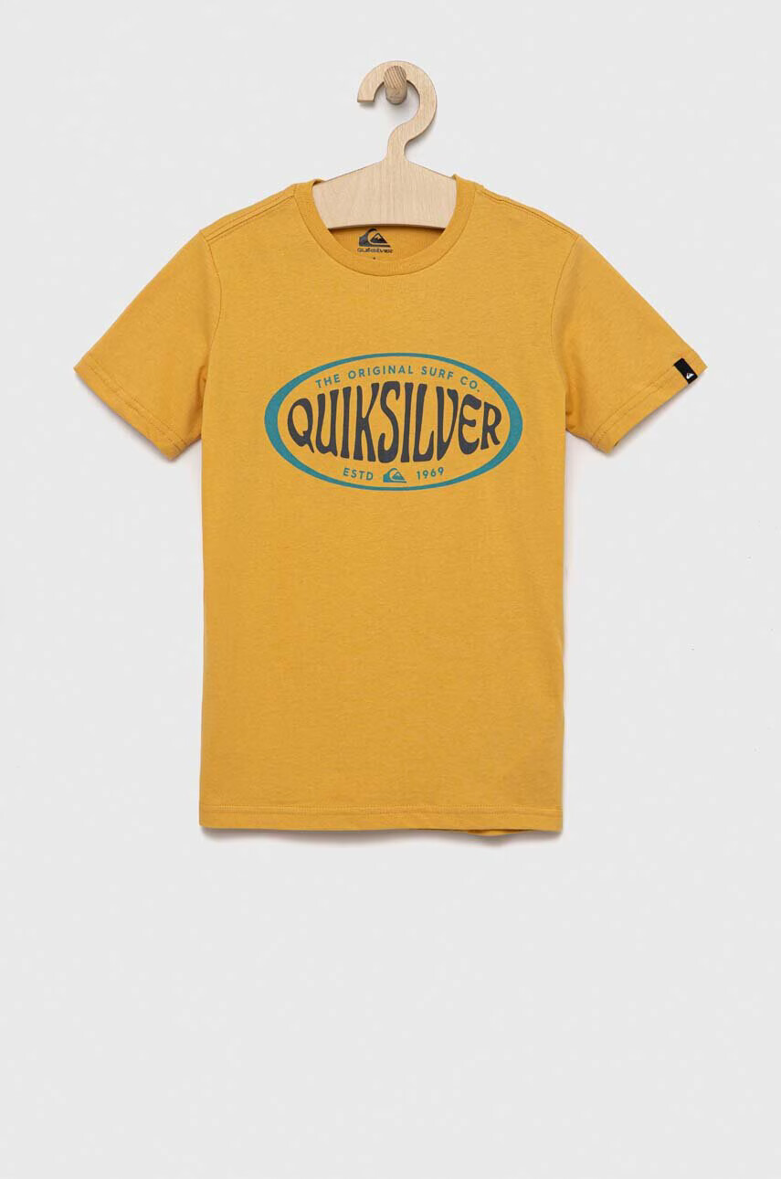 Quiksilver Детска памучна тениска в жълто с принт - Pepit.bg