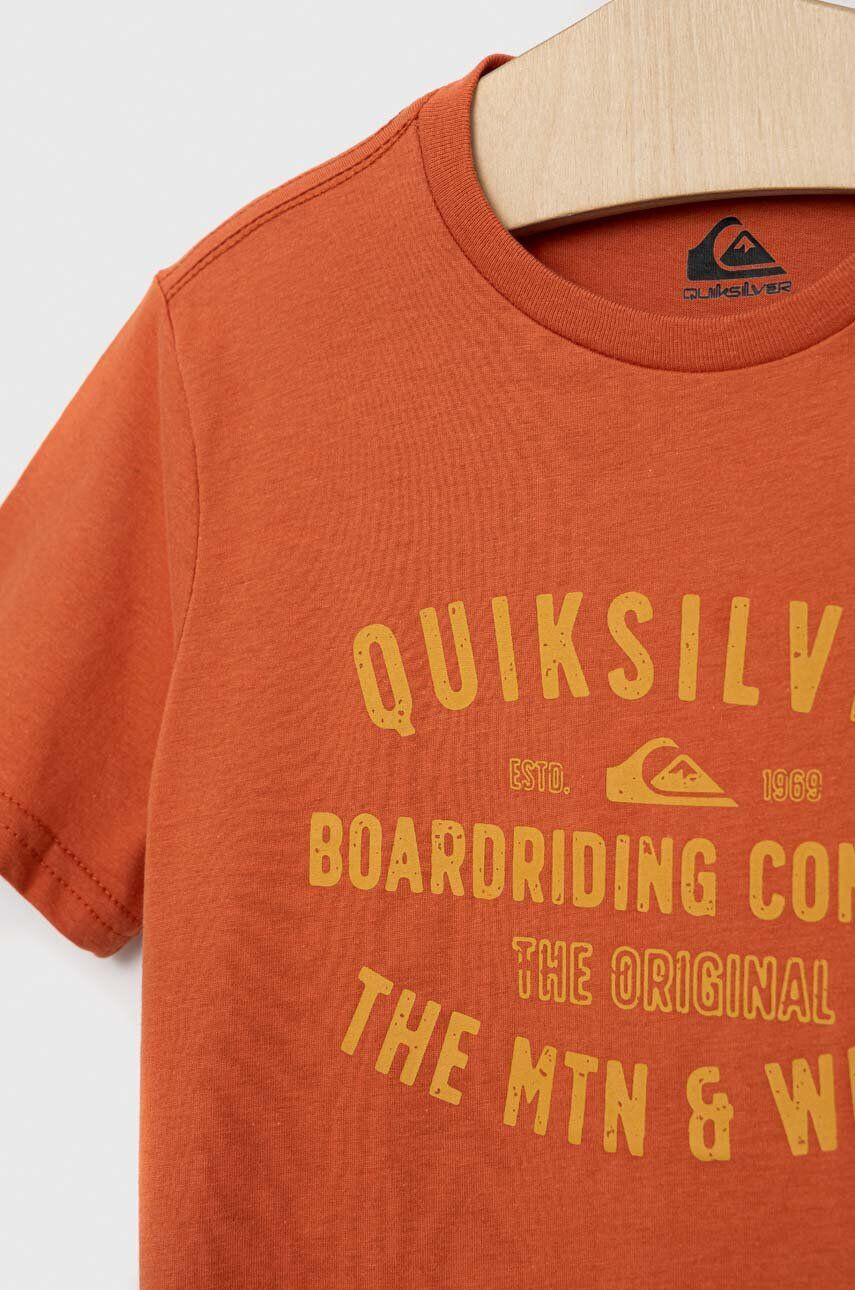 Quiksilver Детска памучна тениска в оранжево с принт - Pepit.bg