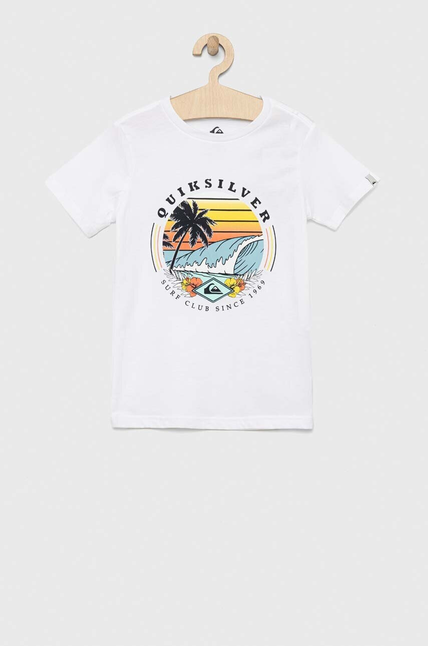 Quiksilver Детска памучна тениска в бяло с принт - Pepit.bg