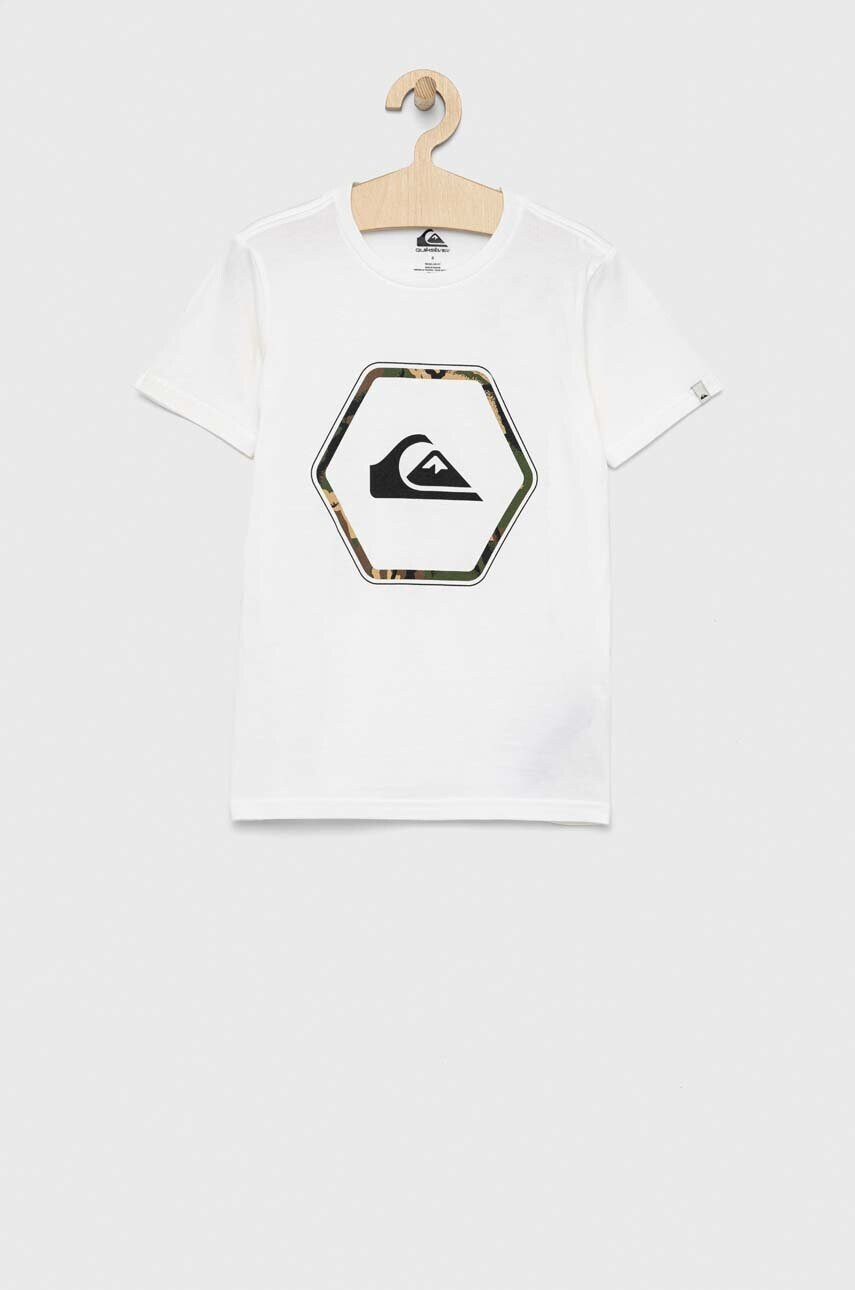 Quiksilver Детска памучна тениска в бяло с принт - Pepit.bg