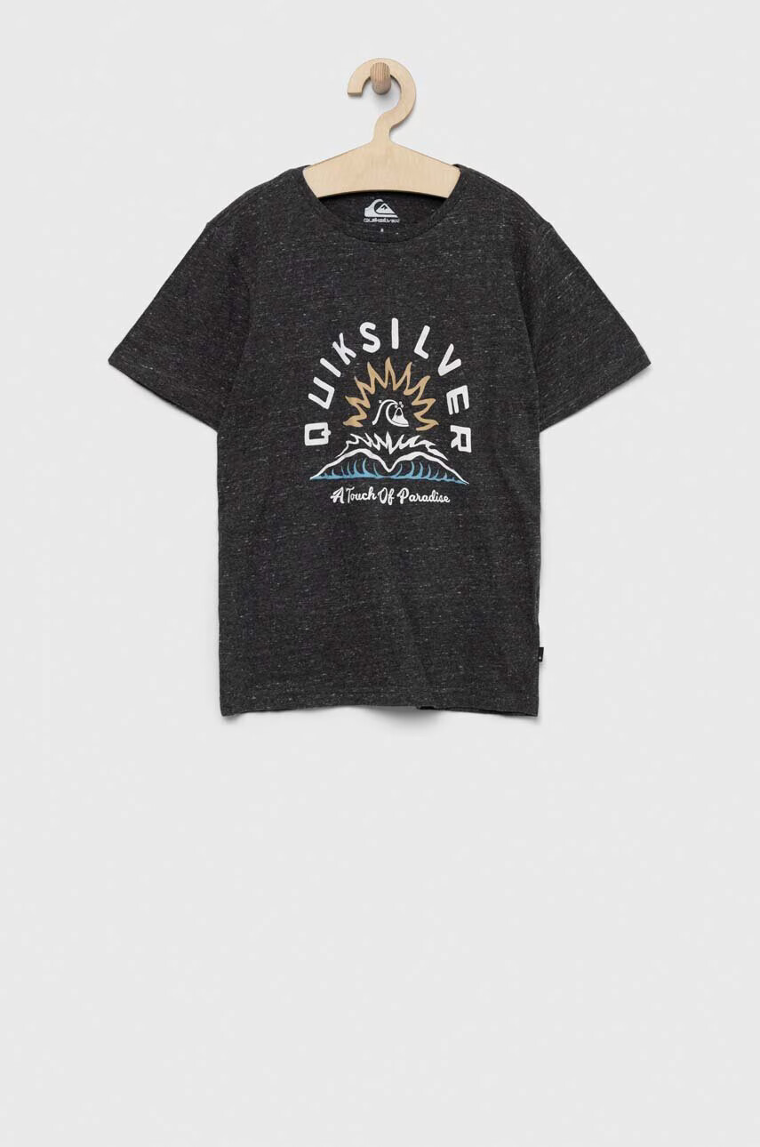 Quiksilver Детска памучна тениска в сиво с десен - Pepit.bg