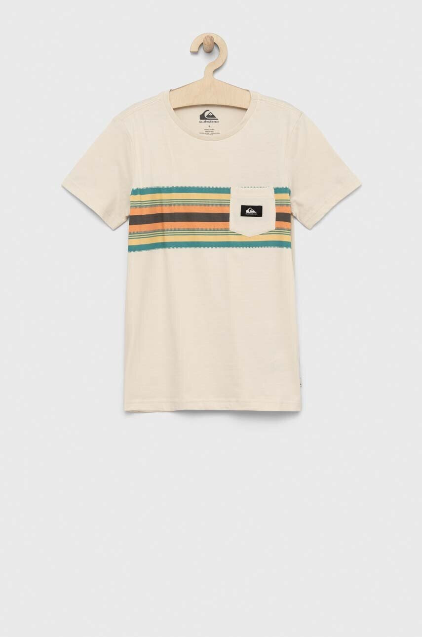 Quiksilver Детска памучна тениска в бежово с принт - Pepit.bg