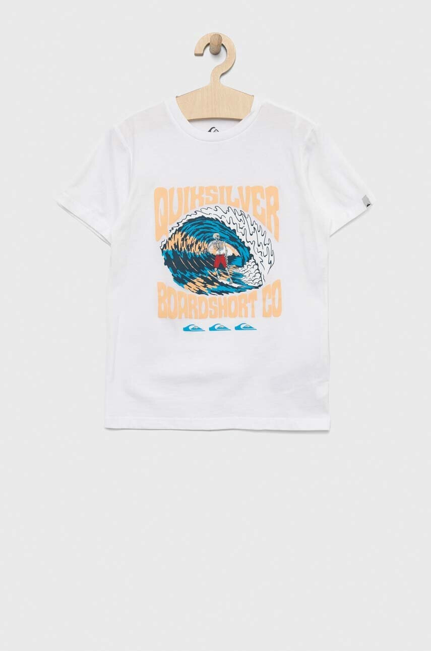 Quiksilver Детска памучна тениска в бяло с принт - Pepit.bg