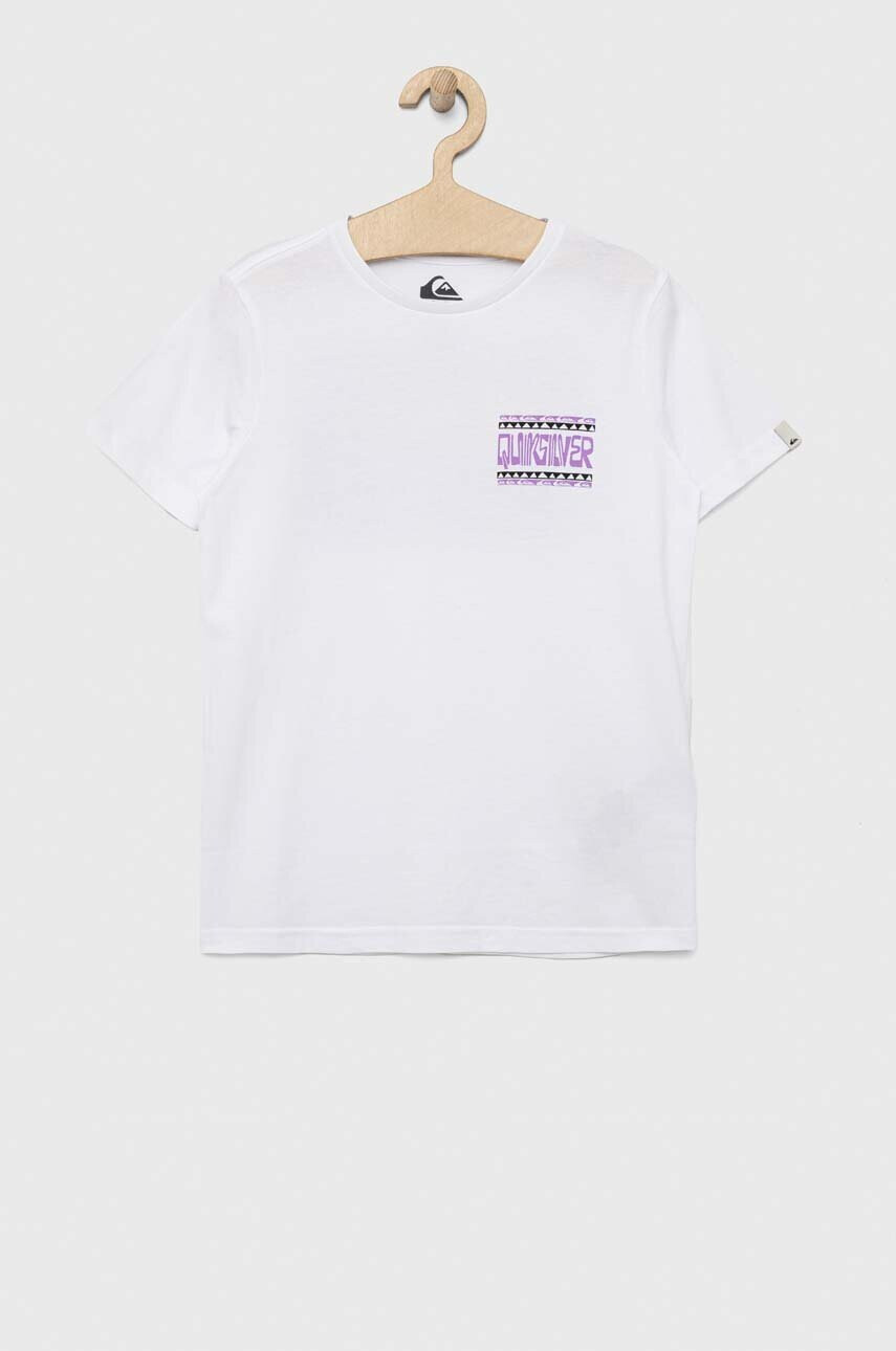 Quiksilver Детска памучна тениска в бяло с десен - Pepit.bg
