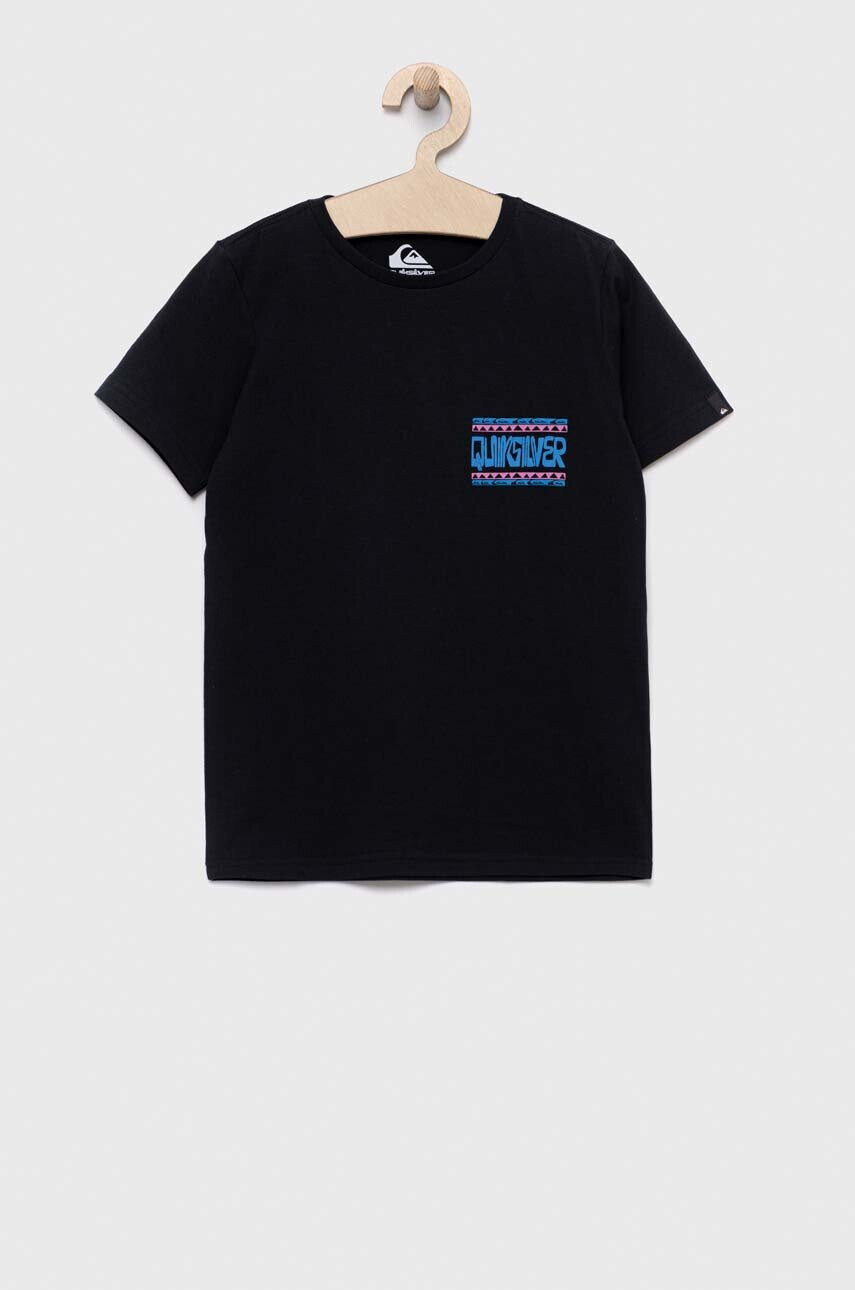 Quiksilver Детска памучна тениска в черно с десен - Pepit.bg