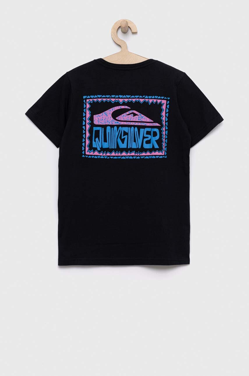 Quiksilver Детска памучна тениска в черно с десен - Pepit.bg