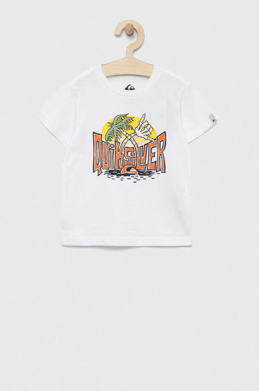 Quiksilver Детска памучна тениска в бяло с десен - Pepit.bg