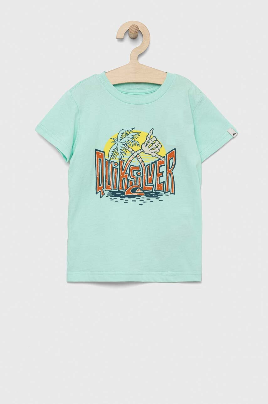 Quiksilver Детска памучна тениска в зелено с десен - Pepit.bg
