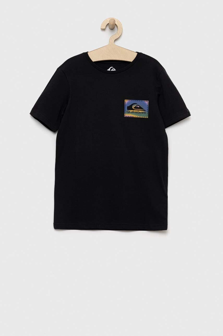 Quiksilver Детска памучна тениска в черно с десен - Pepit.bg