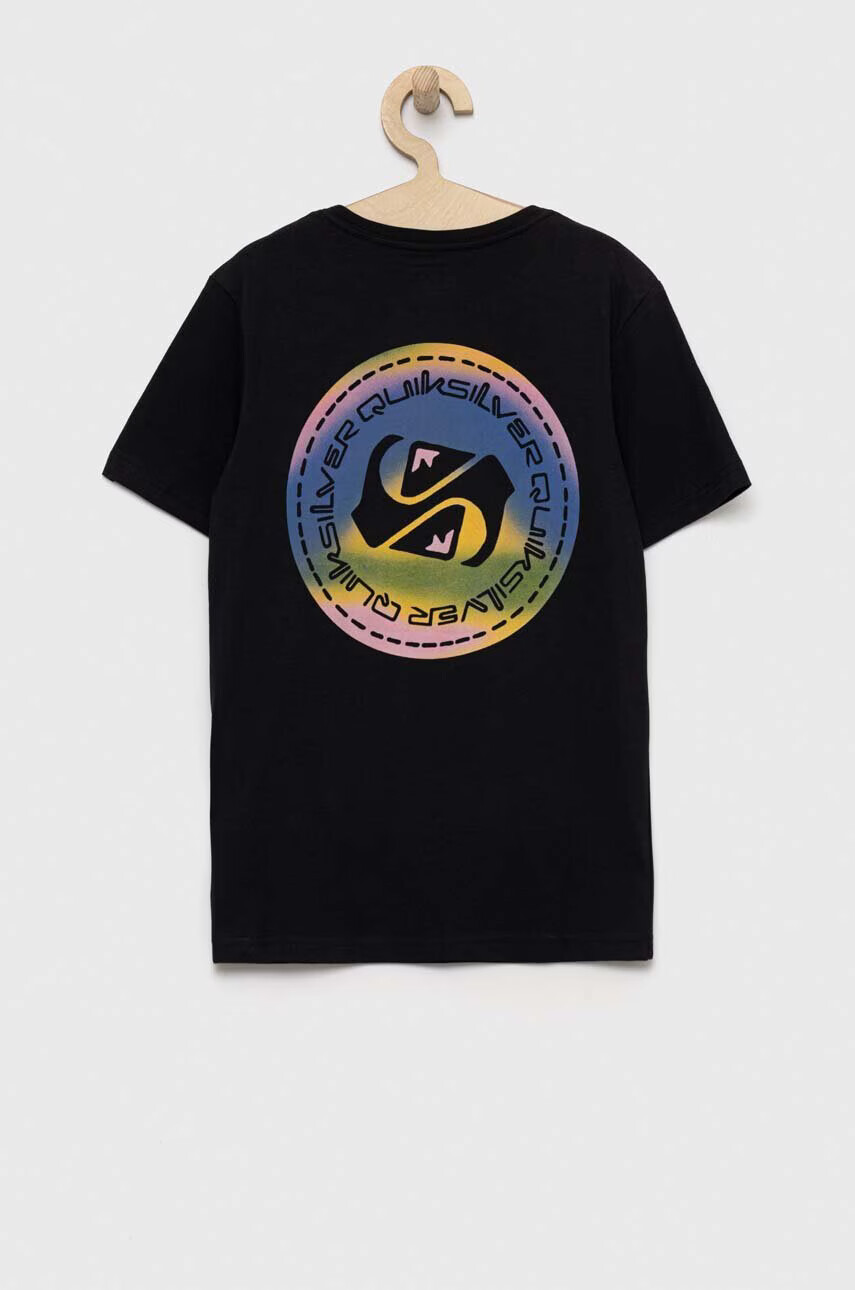 Quiksilver Детска памучна тениска в черно с десен - Pepit.bg