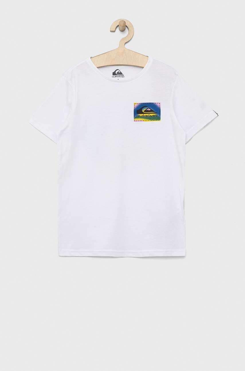 Quiksilver Детска памучна тениска в бяло с десен - Pepit.bg