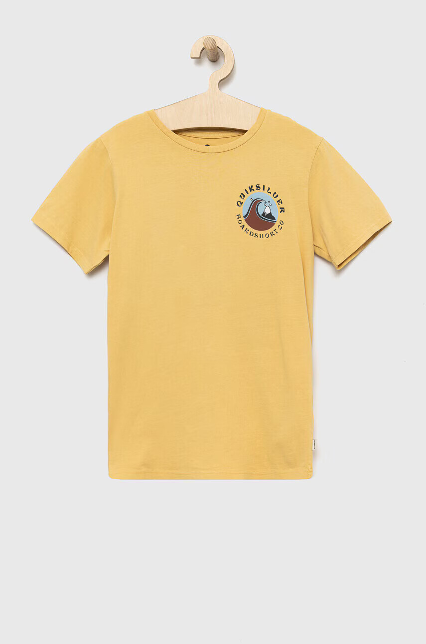 Quiksilver Детска памучна тениска в жълто с принт - Pepit.bg