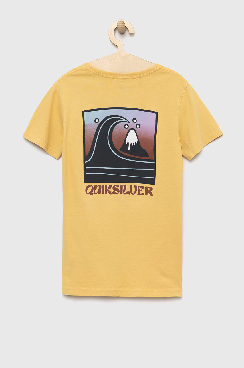 Quiksilver Детска памучна тениска в жълто с принт - Pepit.bg
