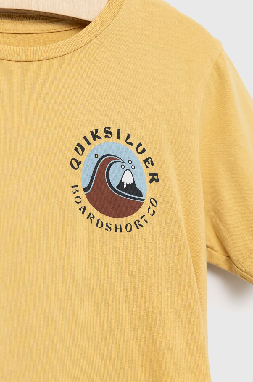 Quiksilver Детска памучна тениска в жълто с принт - Pepit.bg