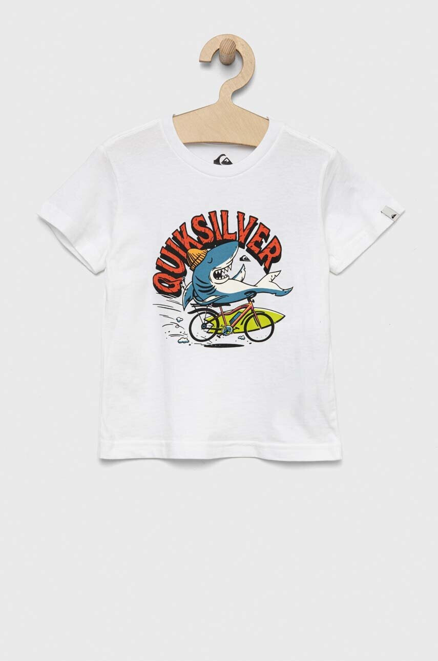 Quiksilver Детска памучна тениска в бяло с принт - Pepit.bg