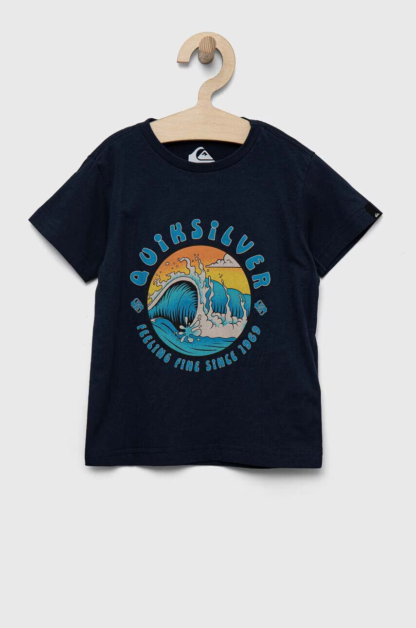 Quiksilver Детска памучна тениска в тъмносиньо с принт - Pepit.bg