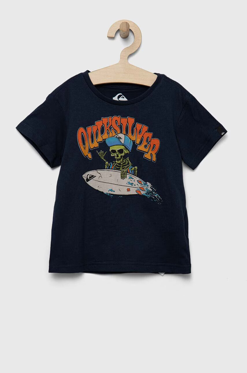 Quiksilver Детска памучна тениска в тъмносиньо с принт - Pepit.bg