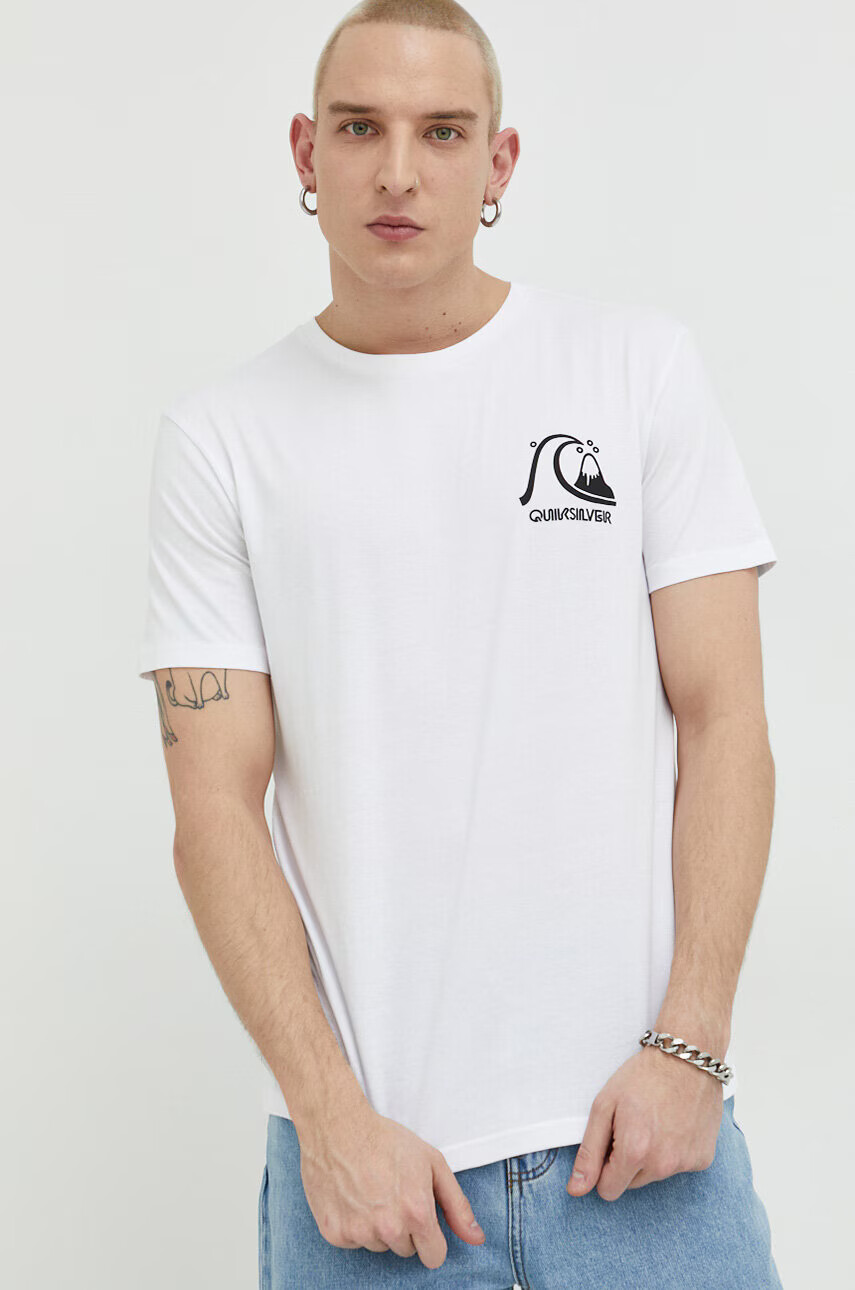 Quiksilver Памучна тениска в бяло с принт - Pepit.bg