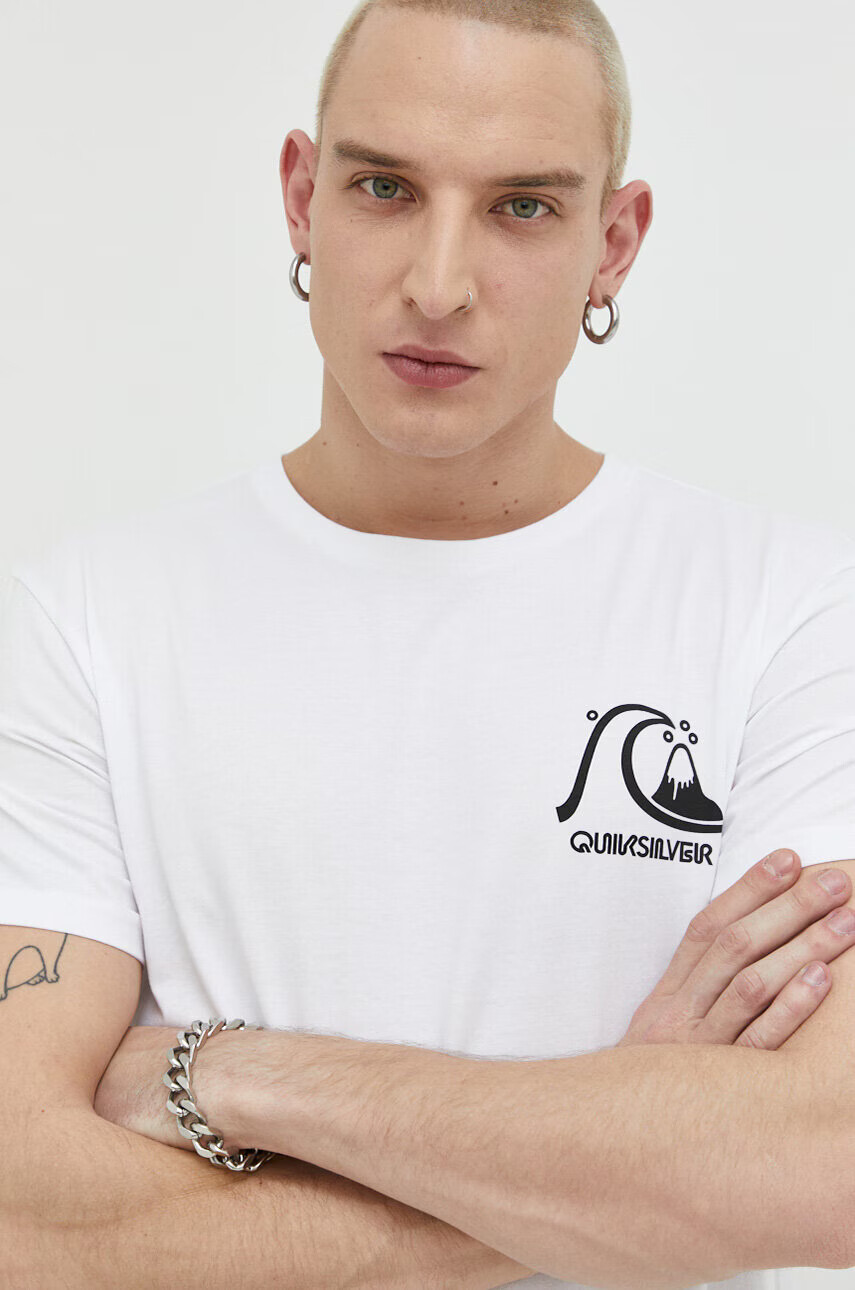 Quiksilver Памучна тениска в бяло с принт - Pepit.bg