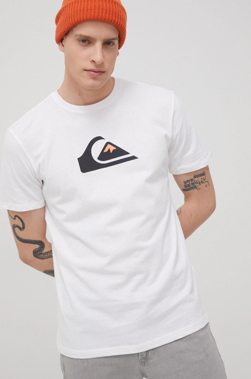 Quiksilver Памучна тениска в бяло с принт - Pepit.bg