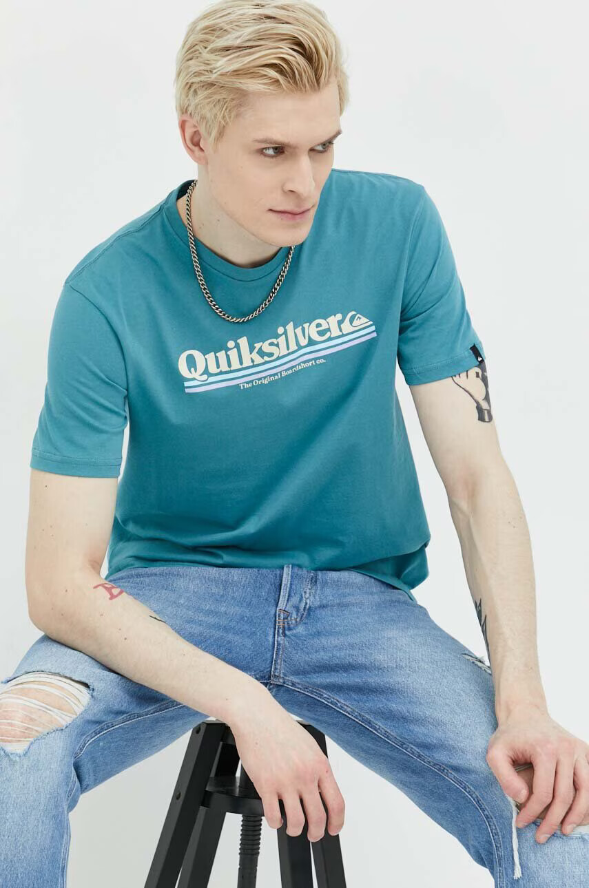 Quiksilver Памучна тениска в тюркоазено с принт - Pepit.bg