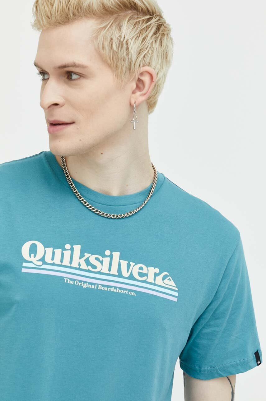 Quiksilver Памучна тениска в тюркоазено с принт - Pepit.bg