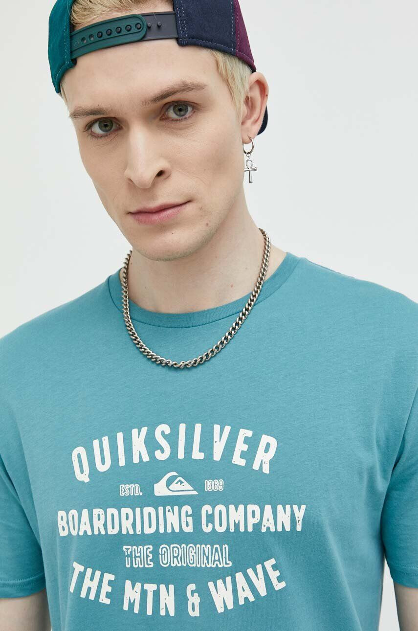 Quiksilver Памучна тениска в сиво с принт - Pepit.bg