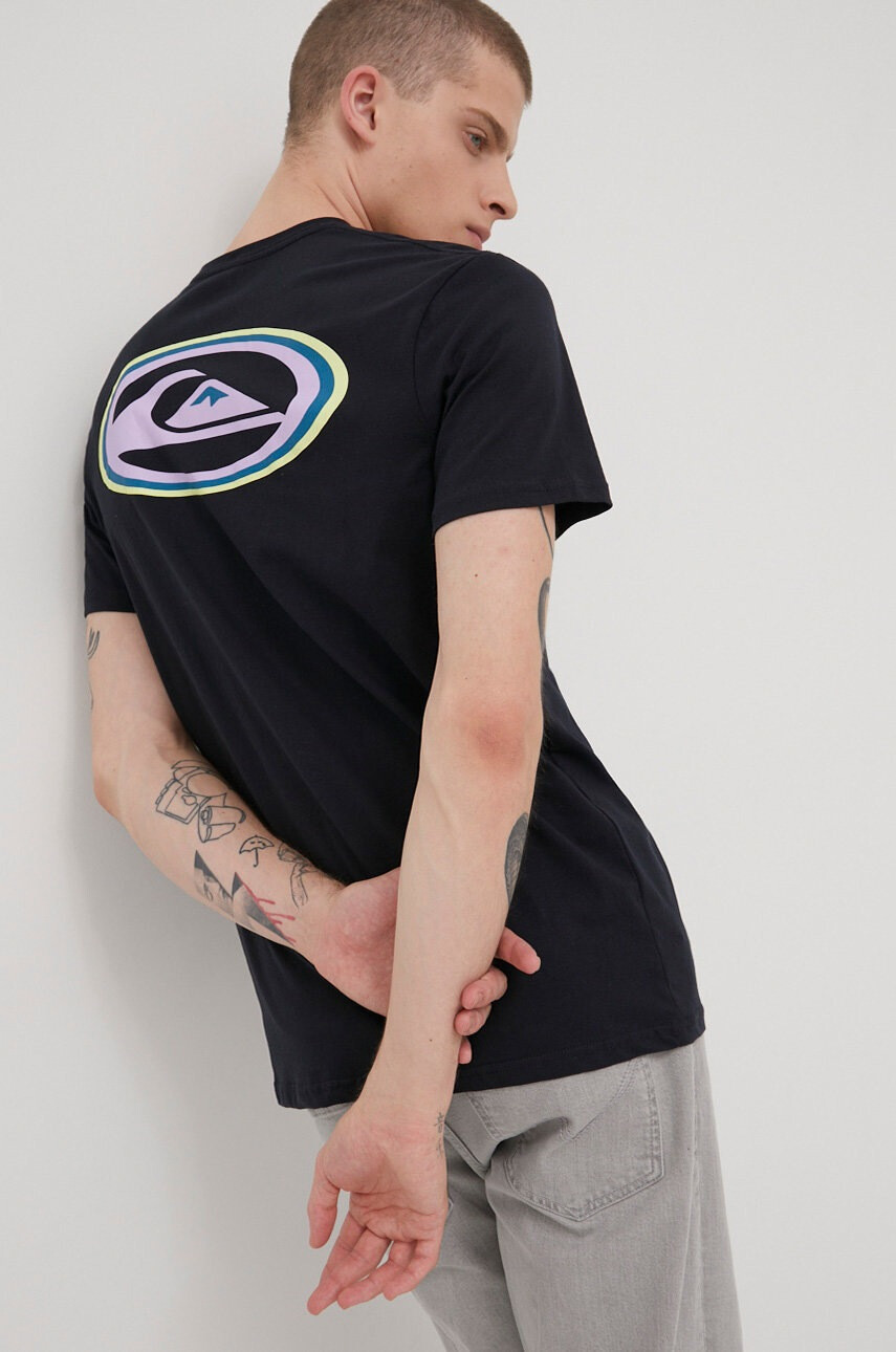 Quiksilver Памучна тениска в черно с принт - Pepit.bg