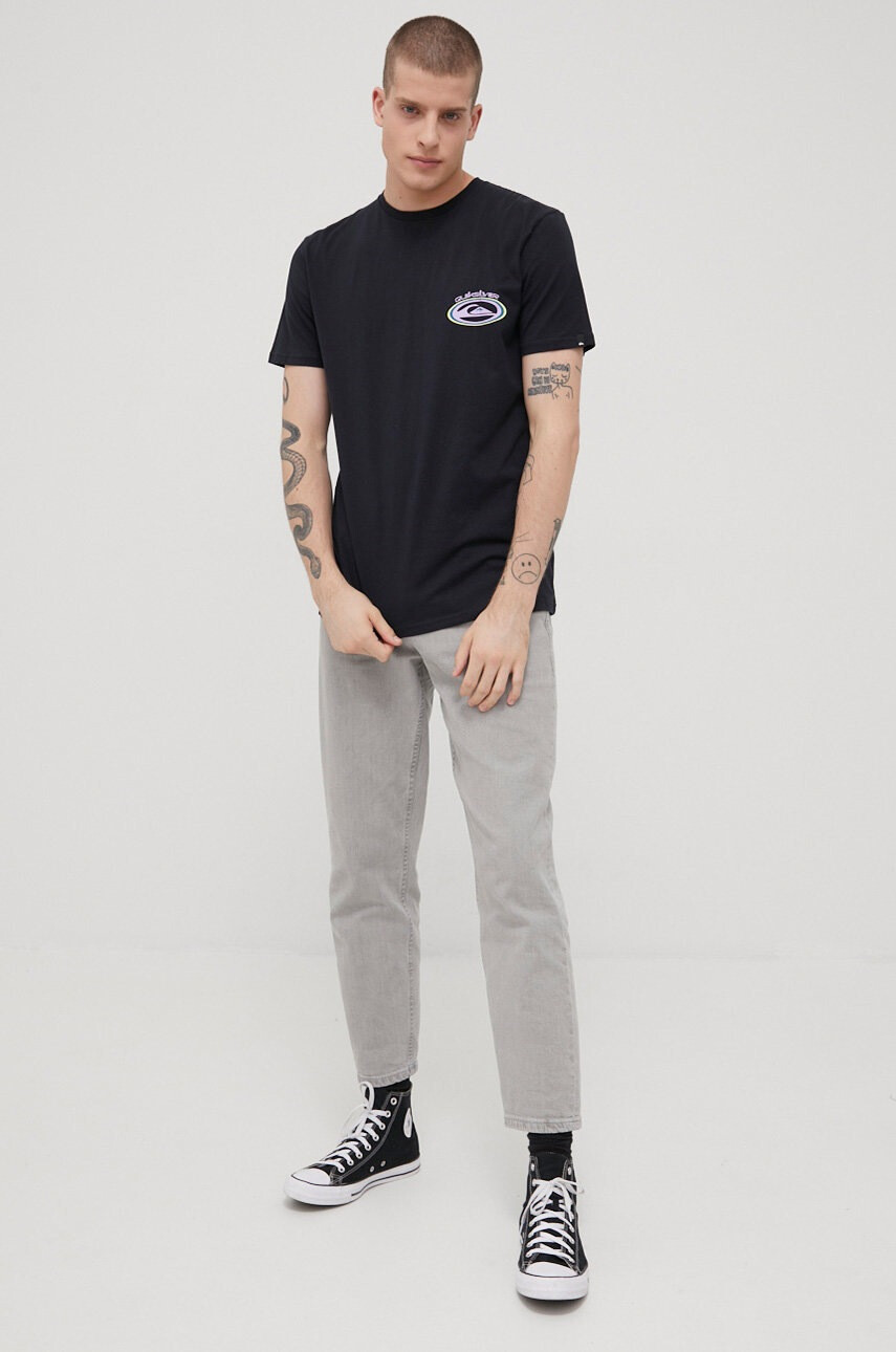 Quiksilver Памучна тениска в черно с принт - Pepit.bg