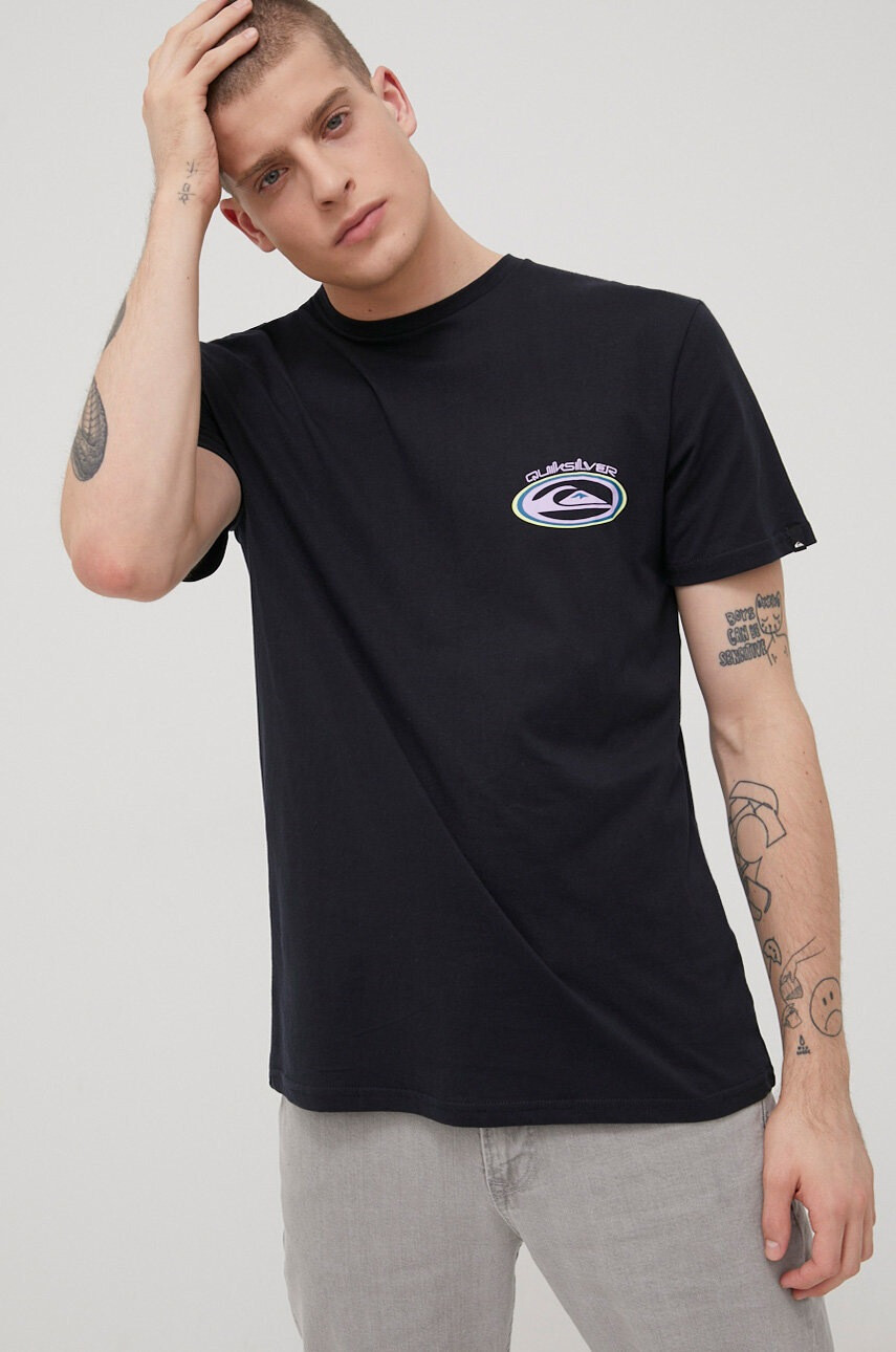 Quiksilver Памучна тениска в черно с принт - Pepit.bg