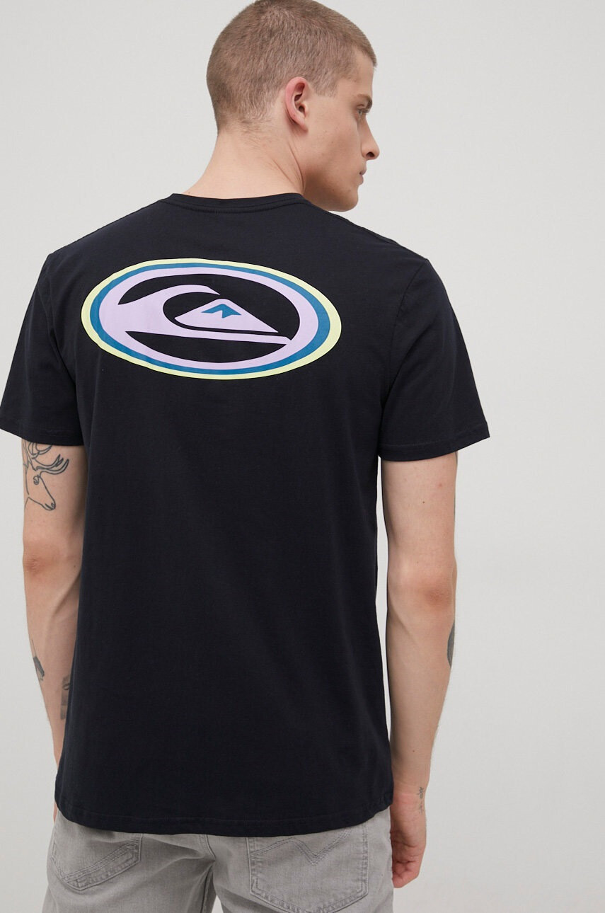 Quiksilver Памучна тениска в черно с принт - Pepit.bg
