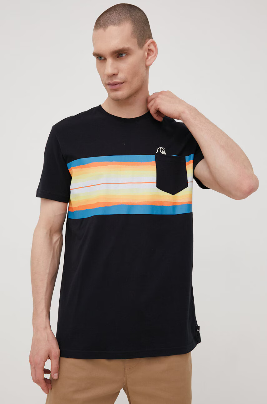 Quiksilver Памучна тениска в черно с принт - Pepit.bg