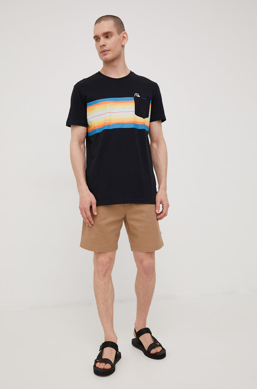 Quiksilver Памучна тениска в черно с принт - Pepit.bg