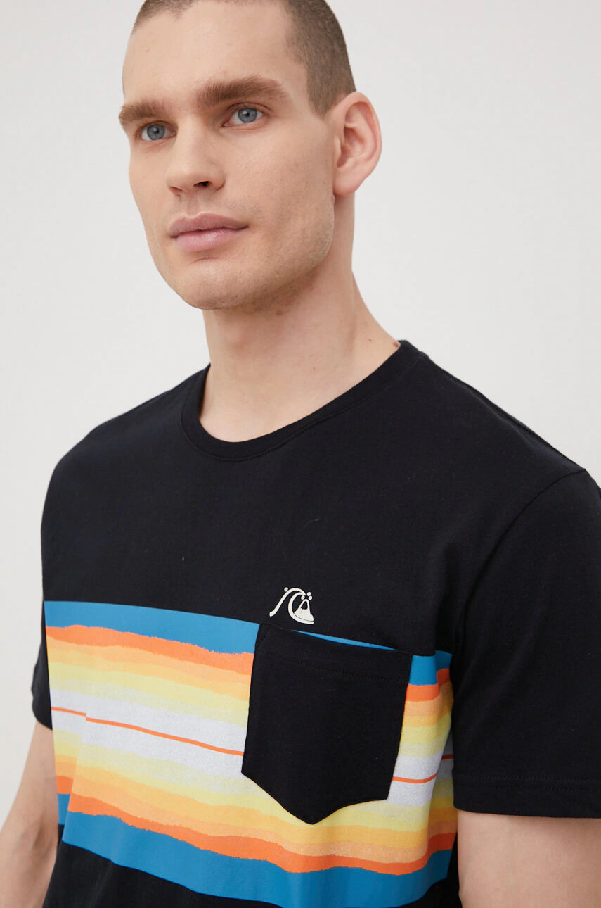 Quiksilver Памучна тениска в черно с принт - Pepit.bg