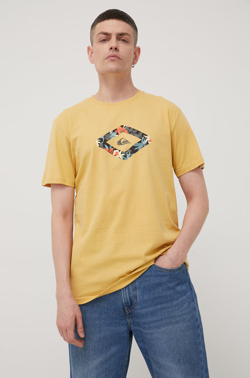 Quiksilver Памучна тениска в жълто с принт - Pepit.bg