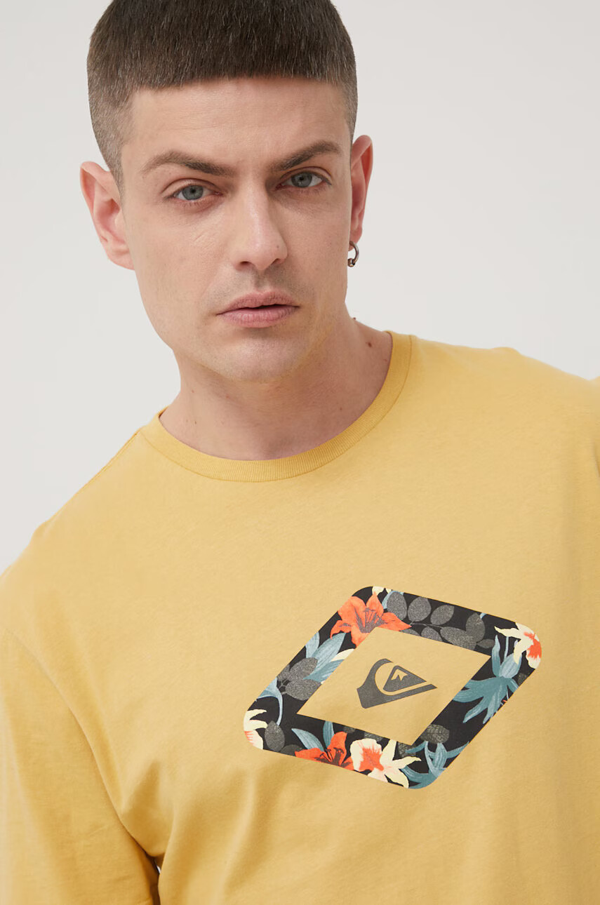 Quiksilver Памучна тениска в жълто с принт - Pepit.bg