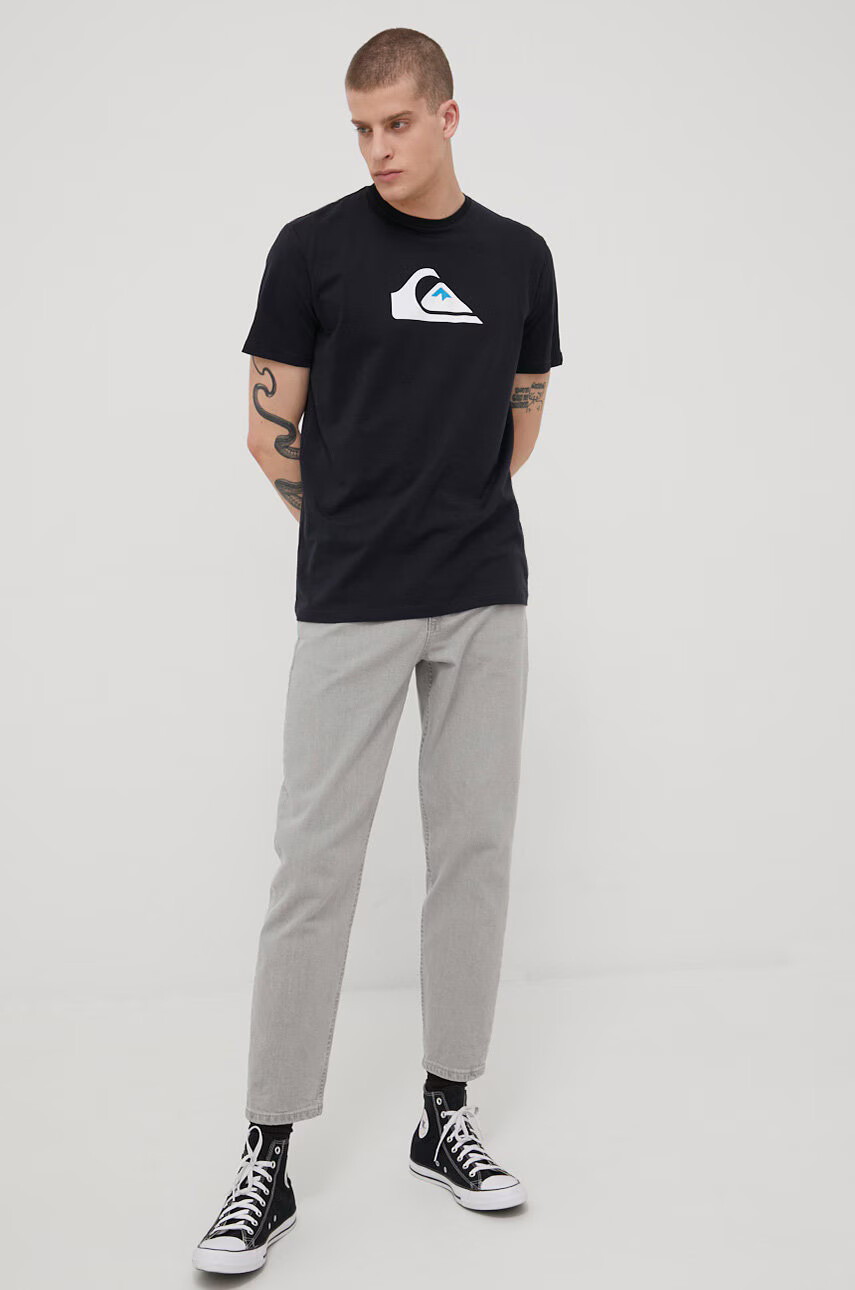 Quiksilver Памучна тениска в черно с принт - Pepit.bg