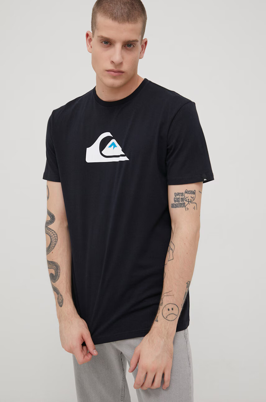 Quiksilver Памучна тениска в черно с принт - Pepit.bg
