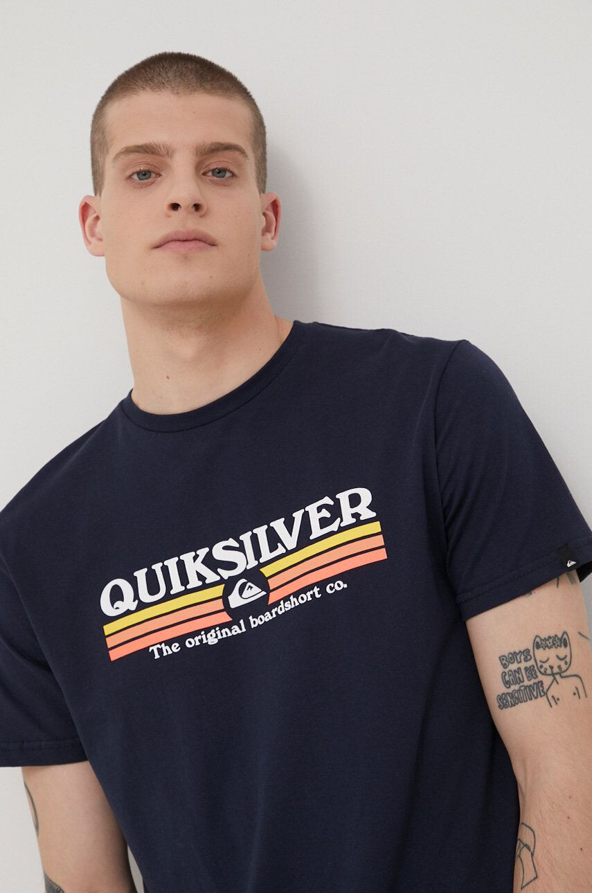 Quiksilver Памучна тениска в тъмносиньо с принт - Pepit.bg