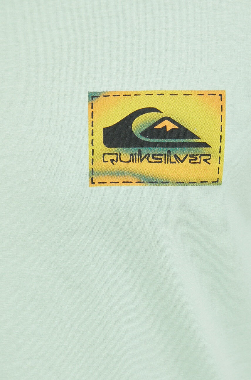 Quiksilver Памучна тениска в зелено с принт - Pepit.bg