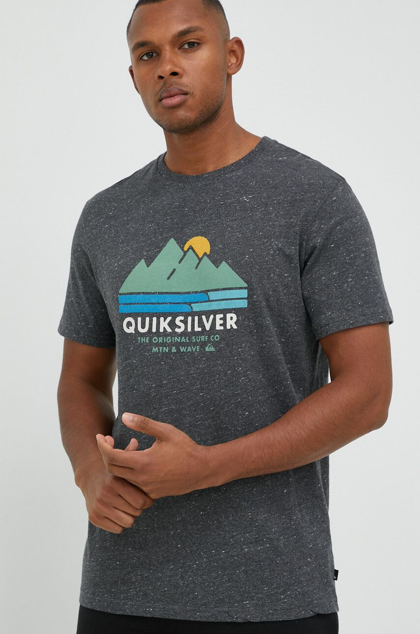 Quiksilver Памучна тениска в червено с принт - Pepit.bg