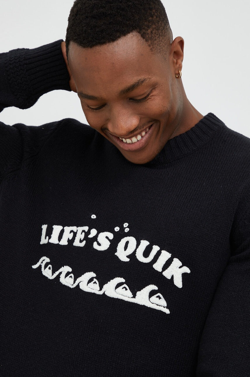 Quiksilver Пуловер с вълна мъжки в черно - Pepit.bg