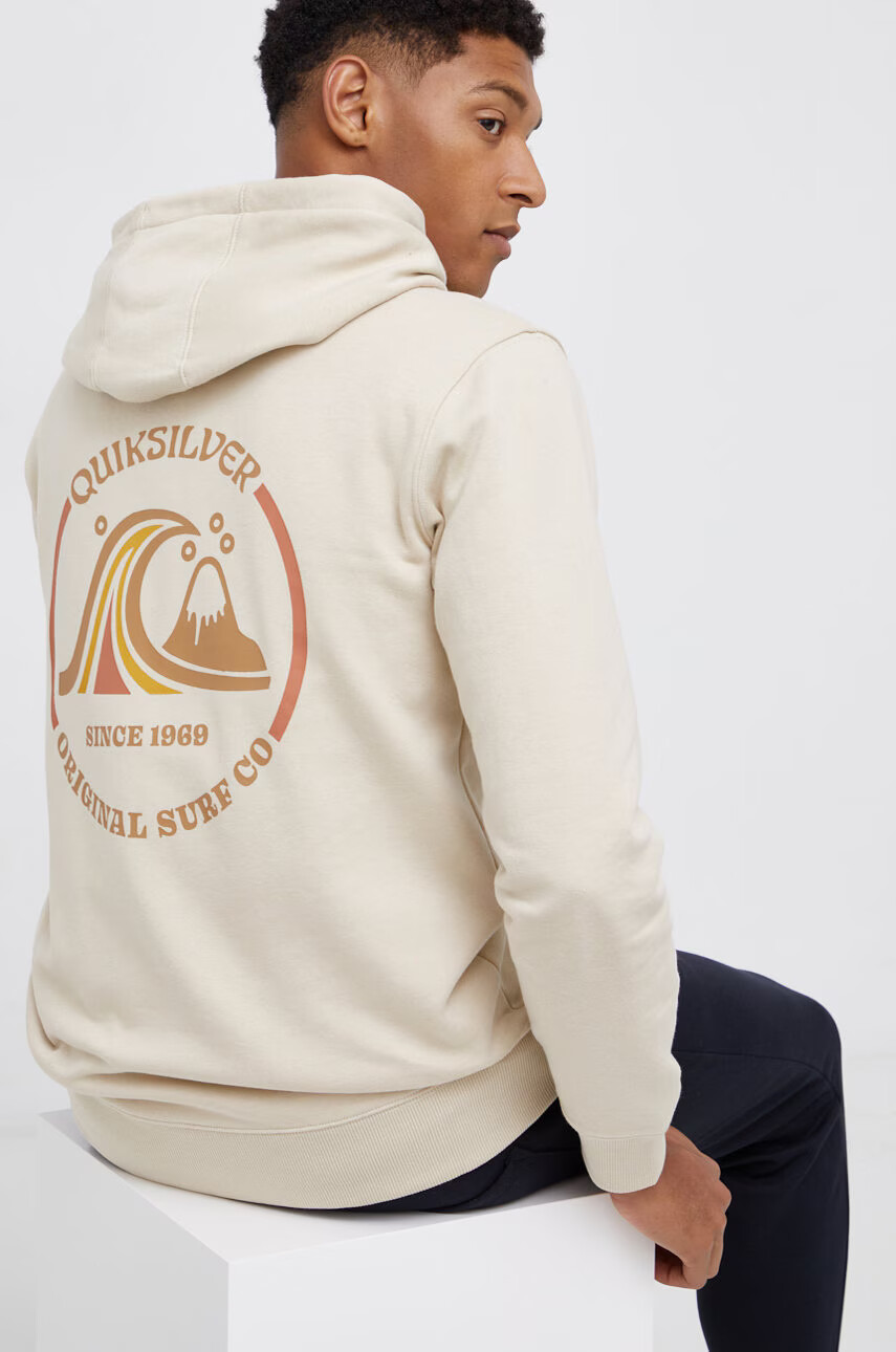 Quiksilver Суичър мъжки в бежово с принт - Pepit.bg