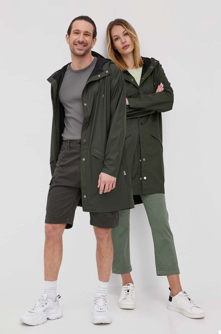 Rains Яке 12020 Long Jacket в зелено с преходна изолация - Pepit.bg