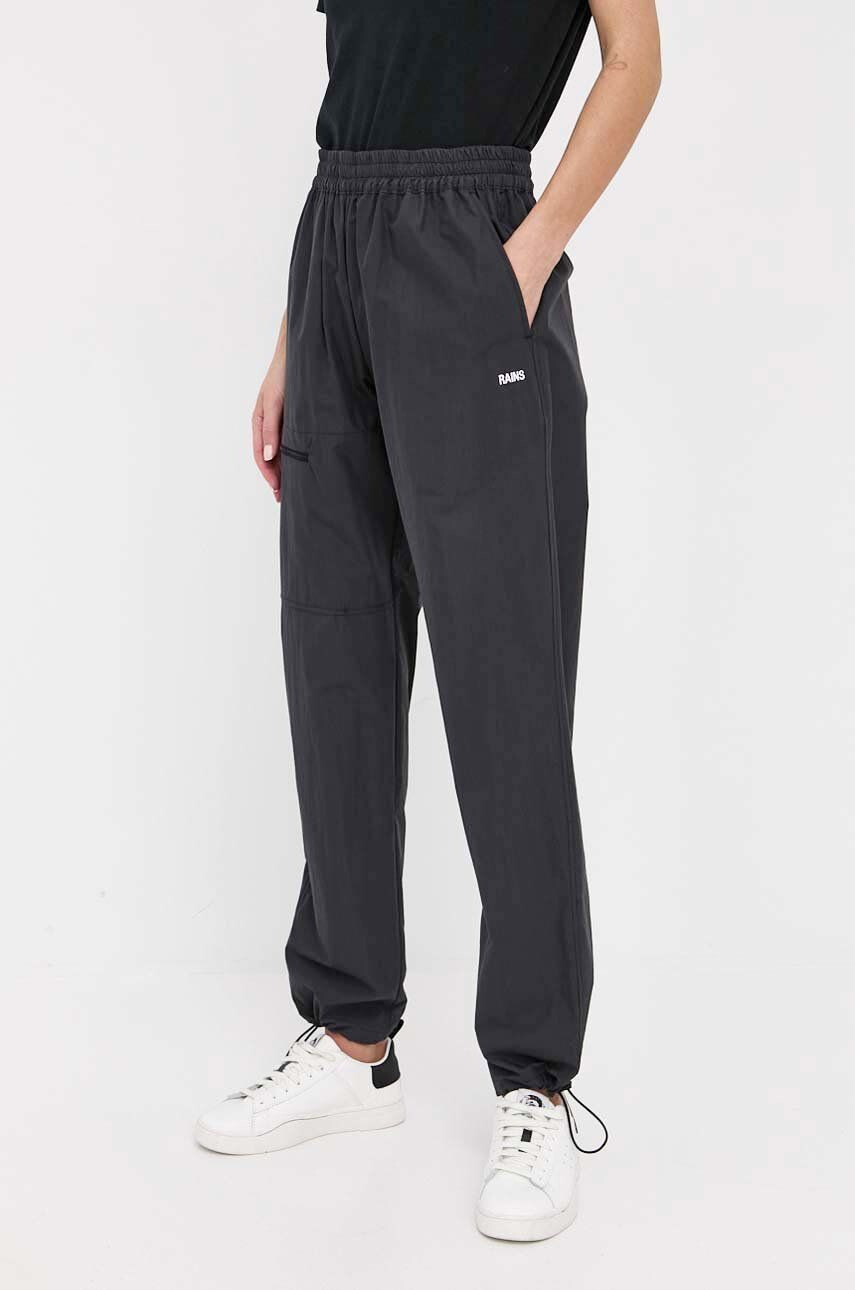 Rains Панталони 18700 Woven Pants Regular в черно със стандартна кройка с висока талия - Pepit.bg